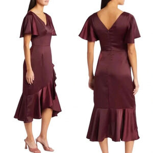 AmyLynn Amoura Ruffle Midi Dress AL2735 Burgundy Size M NWT